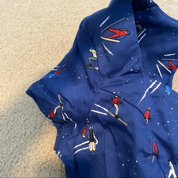 ModCloth NWT Ski Print Pleaser blue fit and flare dress women’s XS short sleeve - Picture 7 of 11